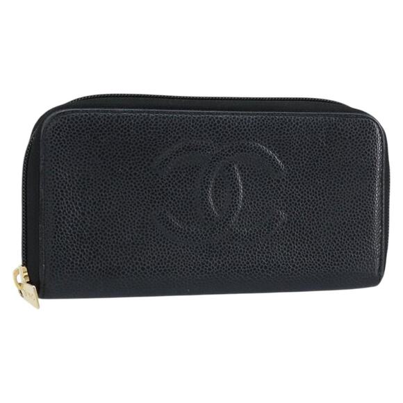 Chanel Long Wallet Caviar Skin Black Gold CC